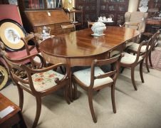 1930s D-ended dining room table & eight sabre leg chairs (six chairs & two carvers) Thumbnail 3