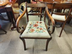 1930s D-ended dining room table & eight sabre leg chairs (six chairs & two carvers) Thumbnail 6