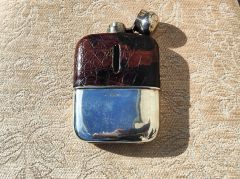 Silver and leather hip flask Thumbnail 2