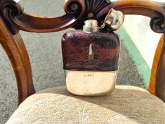 Silver and leather hip flask Thumbnail 4