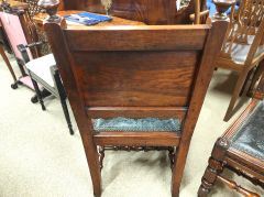 Pair of oak , leather embossed hall chairs Thumbnail 3