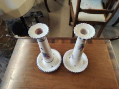 Pair of porcelain poole candlesticks Thumbnail 3