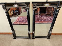 Pair of ebony pier mirrors with porcelain plaques Thumbnail 3