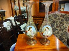 Pair of bohemian hand painted glass vases Thumbnail 1