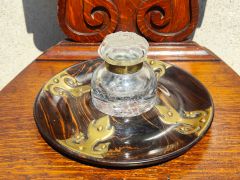 Victorian coromandel & brass circular ink stand Thumbnail 4