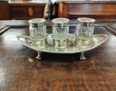Georgian silver desk stand with plated tops  Thumbnail 1