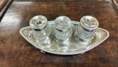 Georgian silver desk stand with plated tops  Thumbnail 2
