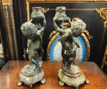 Pair of victorian bronze candlesticks Thumbnail 2