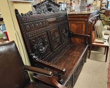 Victorian carved oak monks bench Thumbnail 4