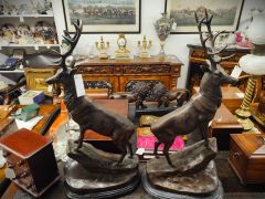 Pair of bronze stags on marble plinth bases  Thumbnail 4