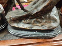 Pair of bronze stags on marble plinth bases  Thumbnail 3