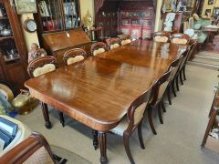 19th century mahogany three leaf dining table & twelve chairs Thumbnail 4