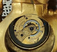 Georgian gilt clock with dome glass case on stand Thumbnail 4