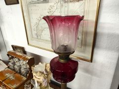 Victorian ruby glass oil lamp Thumbnail 2