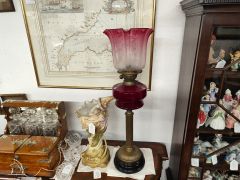 Victorian ruby glass oil lamp Thumbnail 4