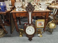 Edwardian carved oak  barometer Thumbnail 3