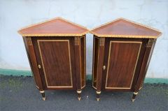 Pair of french mahogany corner cabinets with brass gallery Thumbnail 2