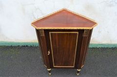 Pair of french mahogany corner cabinets with brass gallery Thumbnail 3