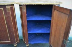 Pair of french mahogany corner cabinets with brass gallery Thumbnail 3