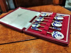Cased set of silver & enamel spoons Thumbnail 2