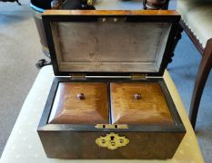 Victorian burr-walnut tea caddy with brass mounts Thumbnail 4