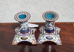 Pair of Cloisonné  candlesticks Thumbnail 2