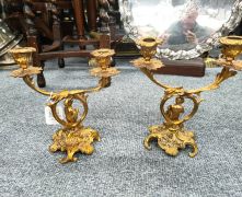 Pair of antique gilded cherub candelabra  of antique gilded cherub candleabra Thumbnail 4