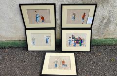 Set of five chinese drawings on rice paper Thumbnail 1