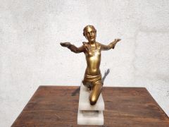 Art deco spelter figure on marble plinth Thumbnail 2