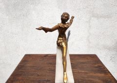 Art deco spelter figure on marble plinth Thumbnail 4