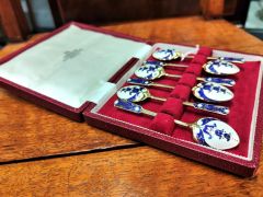 Cased set of silver & enamel spoons Thumbnail 2