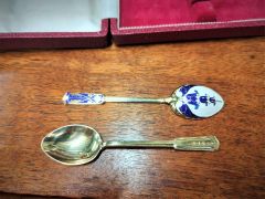 Cased set of silver & enamel spoons Thumbnail 3