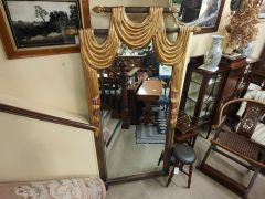 Large standing wooden & gilt mirror Thumbnail 1