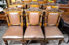 Set of six victorian carved oak dining room chairs Thumbnail 3