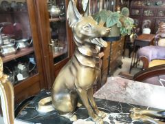 Art deco spelter dogs on marble plinth Thumbnail 2