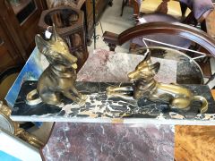 Art deco spelter dogs on marble plinth Thumbnail 3