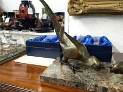 French art deco spelter birds on marble plinth Thumbnail 2