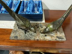French art deco spelter birds on marble plinth Thumbnail 4
