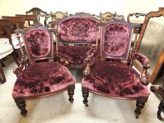 Three piece victorian dark walnut suite Thumbnail 1